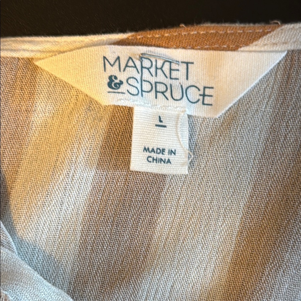 Market & Spruce Brown and White 3/4 Sleeve Tie Front Blouse - Picture 2 of 4